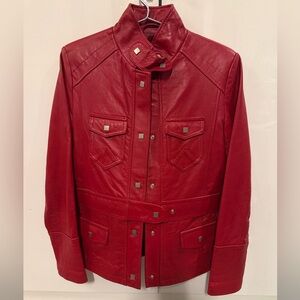 Red moto Leather Jacket - Classic Snap-Front Style - custom ordered